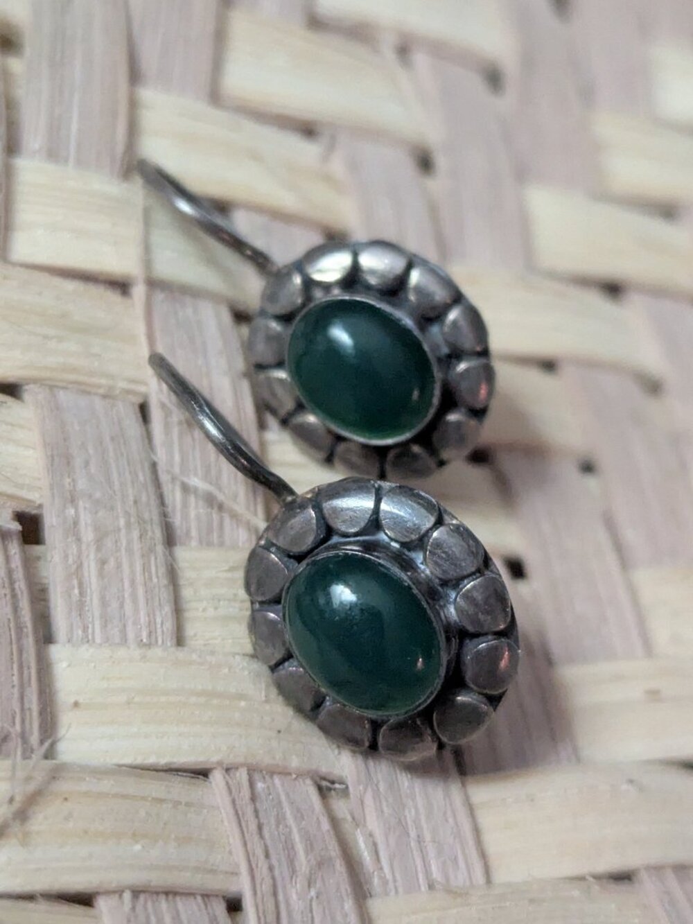 Green Onyx cabochon and Sterling Silver dangle earrings
